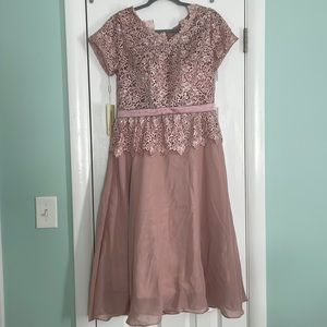 Blush lace wedding guest dress with zip closer